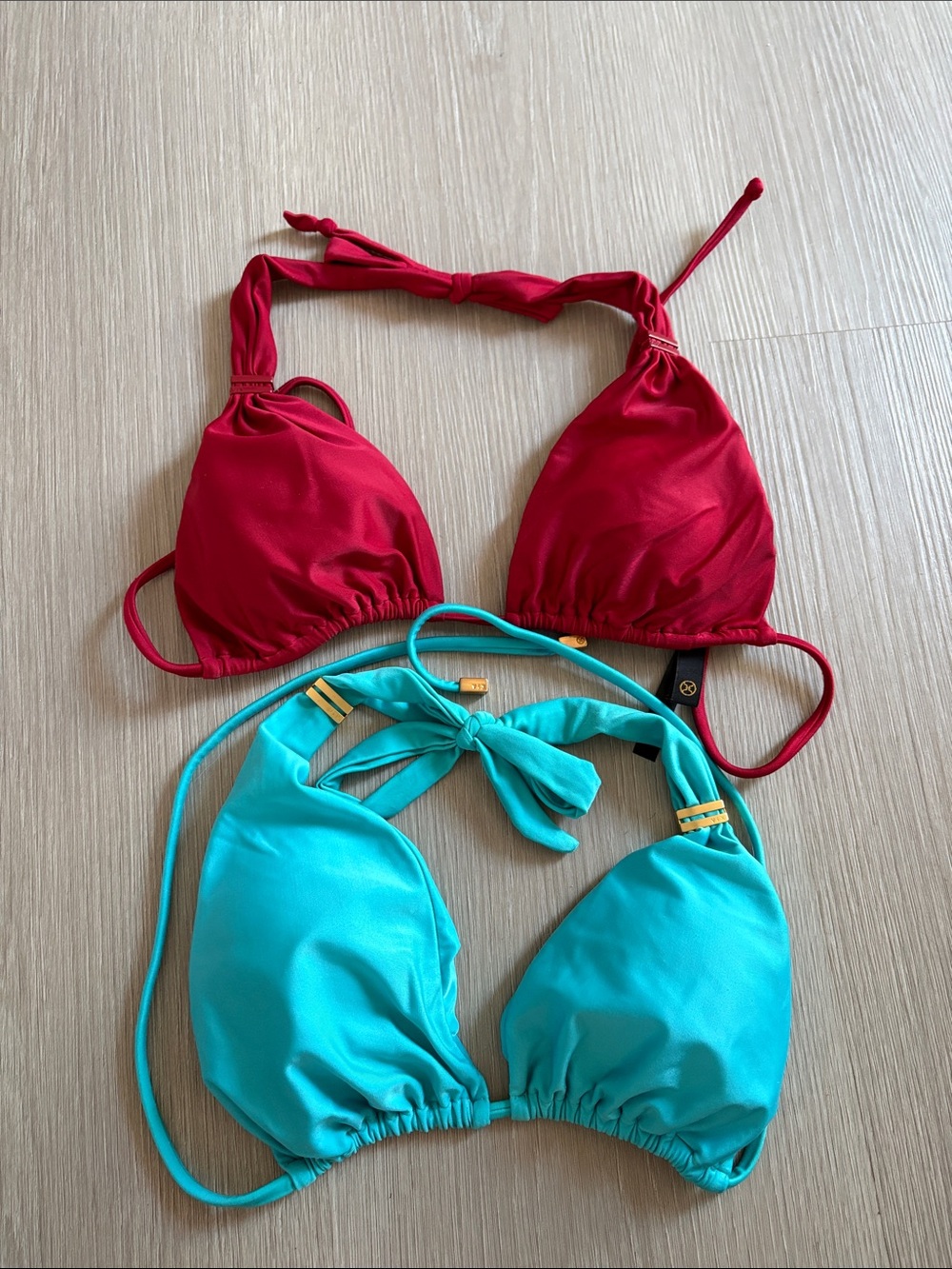 Girls' Two-Pack Swim Bikini Tops in Red and Teal
